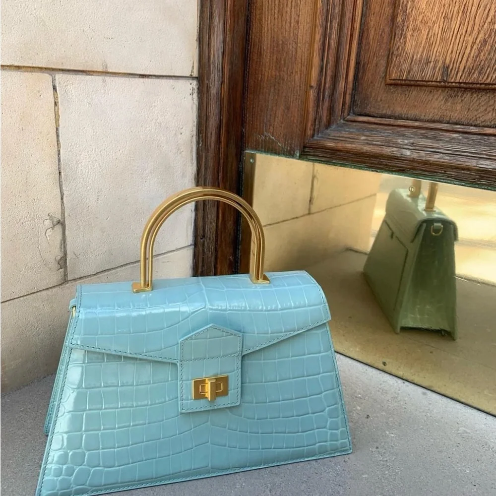 Apede Mod Mint Green Croc-Embossed Satchel - Picture 9 of 10